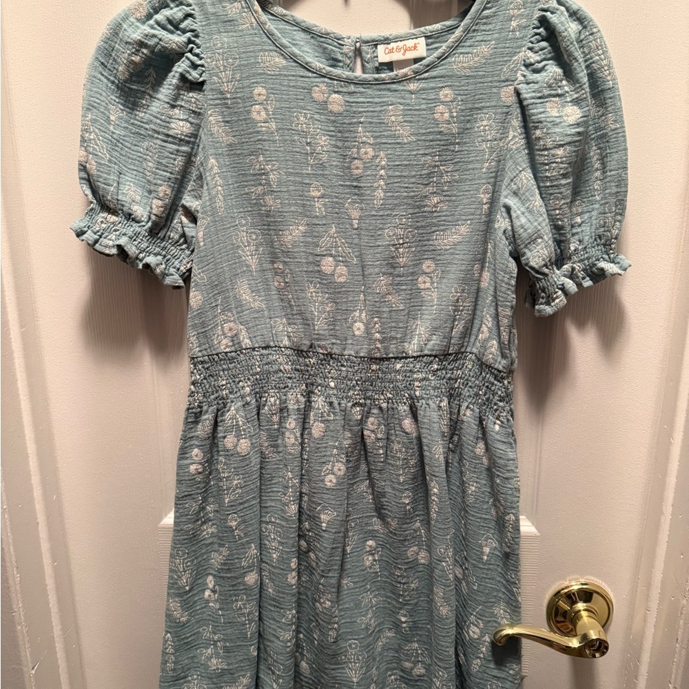 Cat & Jack Teal Floral Puff Sleeve Dress